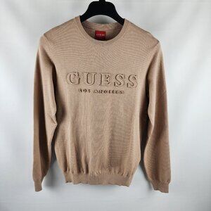 Guess Sweater Mens Medium Tan Stero Emboss Pullover NWT